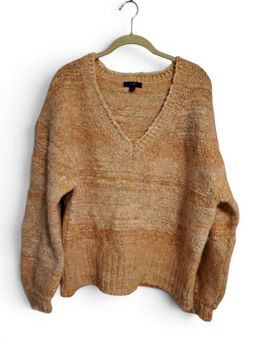 J. Crew Peach Wool Puff-sleeve V-neck sweater in space dye Women's Size Large